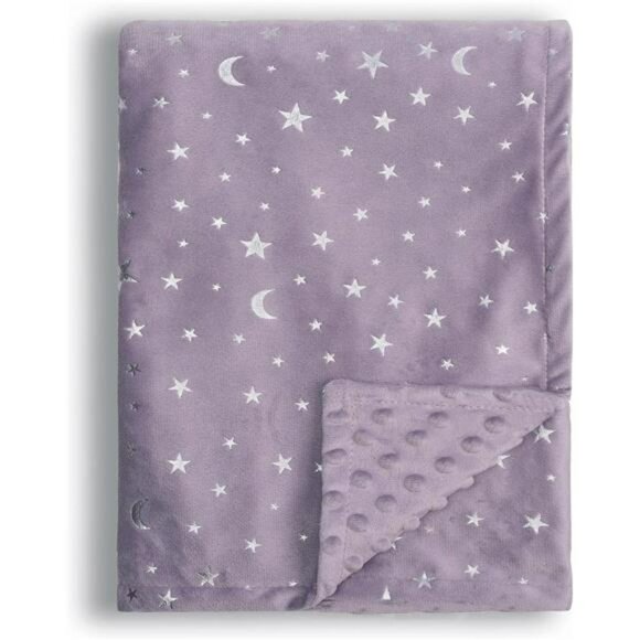 Baby blanket soft minky fleece star moon print 30x40 toddler stroller crib throw - Picture 1 of 7